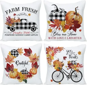 Fall Pillow Covers 20x20 Set of 4 for Fall Decor Farmhouse Thanksgiving Buffalo Check Plaid Gnomes Pumpkin Outdoor Fall Pillows Decorative Throw Pillows Autumn Cushion Cases for Couch