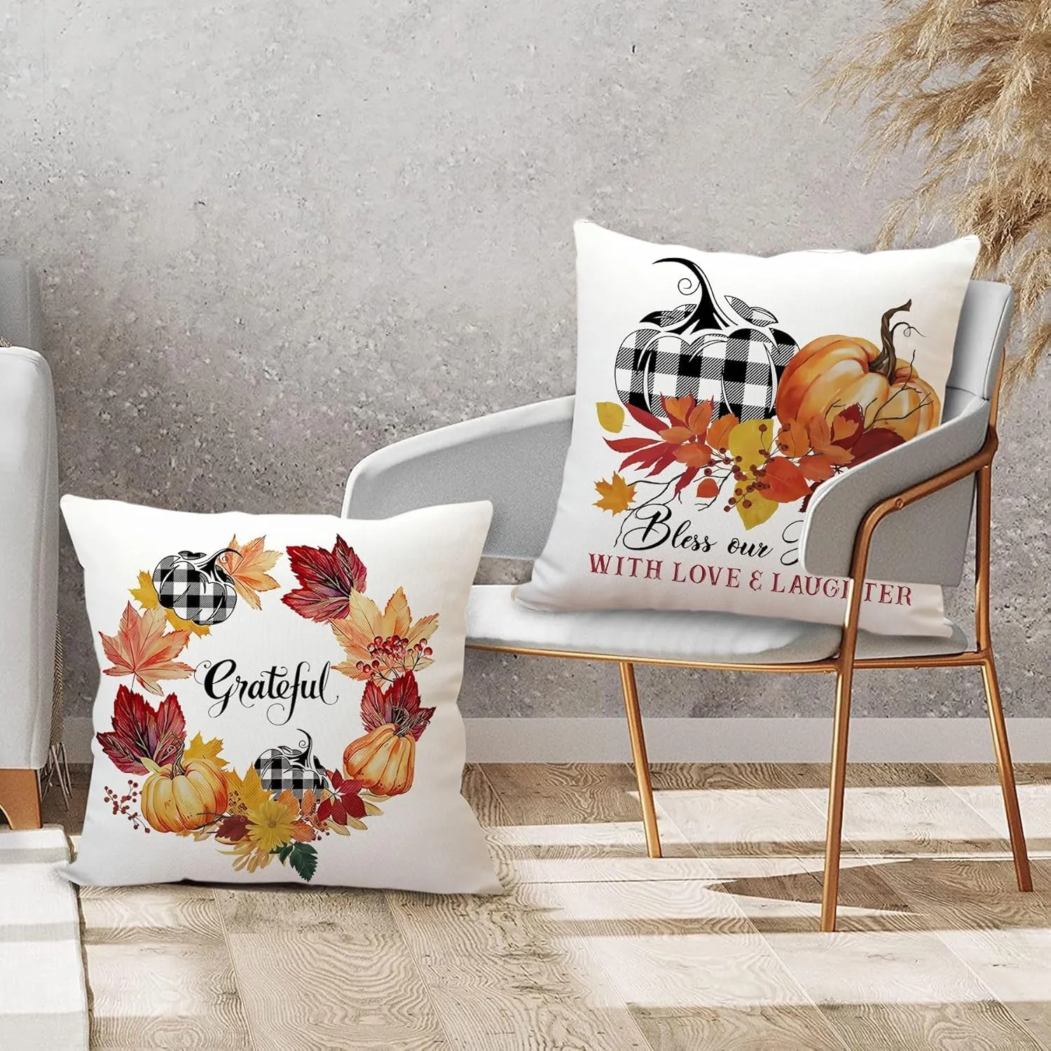 Fall Pillow Covers 20x20 Set of 4 for Fall Decor Farmhouse Thanksgiving Buffalo Check Plaid Gnomes Pumpkin Outdoor Fall Pillows Decorative Throw Pillows Autumn Cushion Cases for Couch