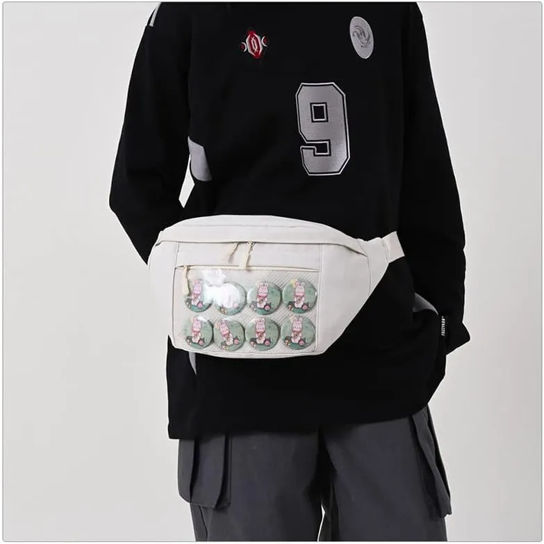 Fanny Pack Ita Bag Crossbody Kawaii Cute Pin Display Bag Messenger Japanese Transparent Clear Waist Bags (white)