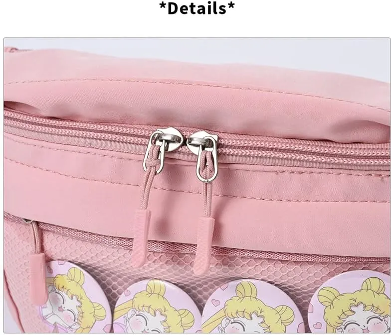 Fanny Pack Ita Bag Crossbody Kawaii Cute Pin Display Bag Messenger Japanese Transparent Clear Waist Bags (white)
