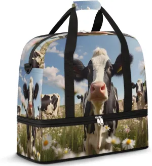Farm Animal Cow Cattles Foldable Travel Duffel Bag Overnight Weekender Bag with Shoes Compartment Sports Gym Bag for Men Women