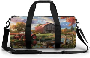 Farm Cottage Life Gym Bag Cylindrical Sports Bag Travel Duffel Bag with Shoulder Strap