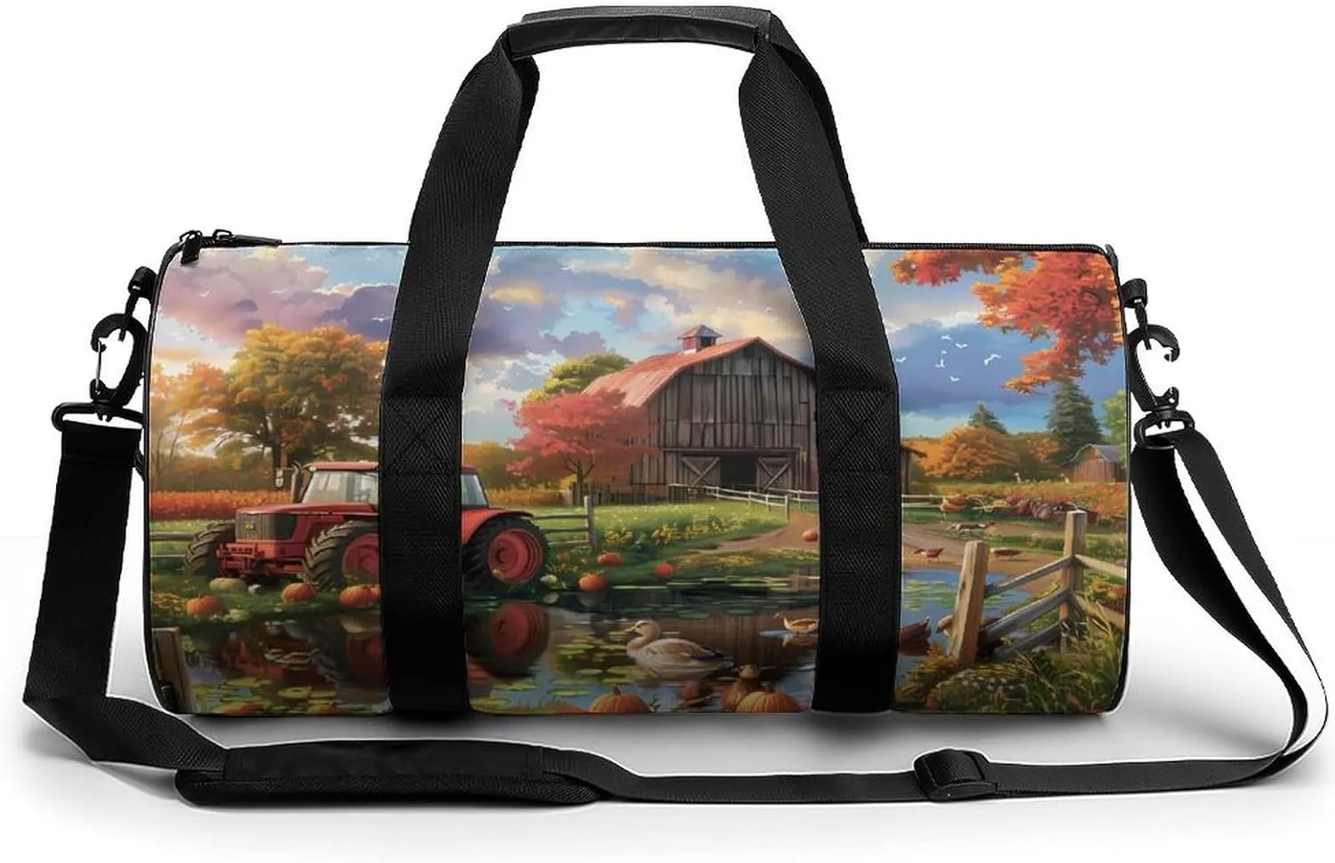 Farm Cottage Life Gym Bag Cylindrical Sports Bag Travel Duffel Bag with Shoulder Strap