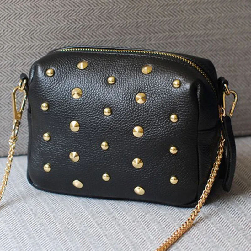 fashion Rivet women shoulder handbag PU leather Crossbody bag designer vintage women mini chain messenger bag