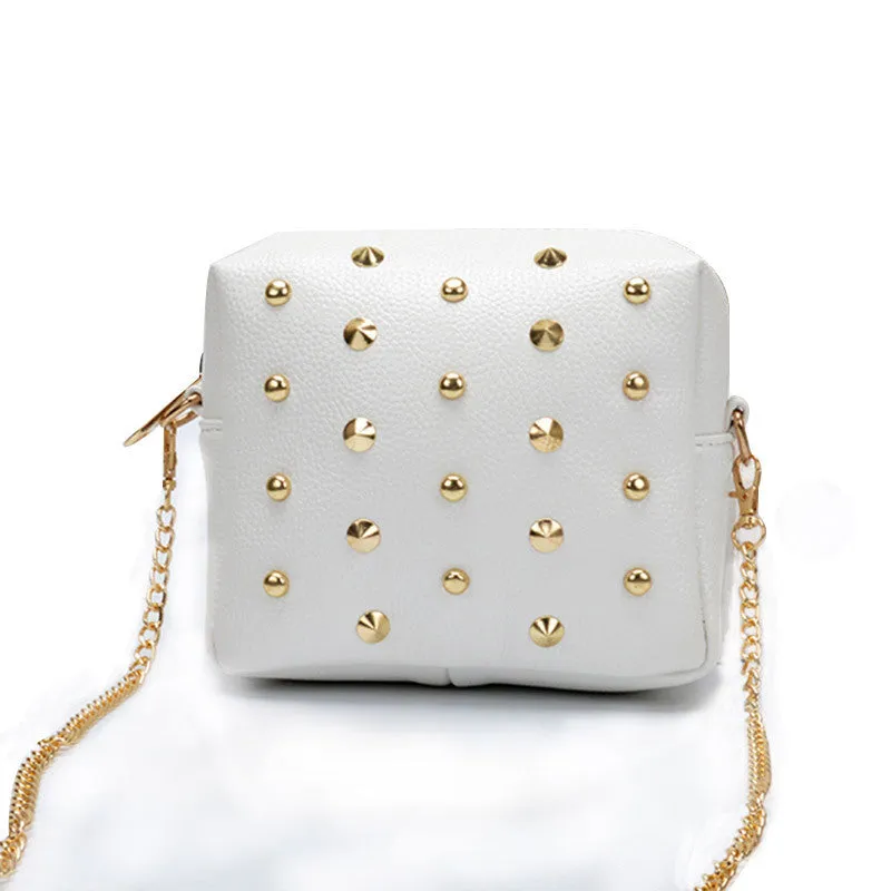 fashion Rivet women shoulder handbag PU leather Crossbody bag designer vintage women mini chain messenger bag