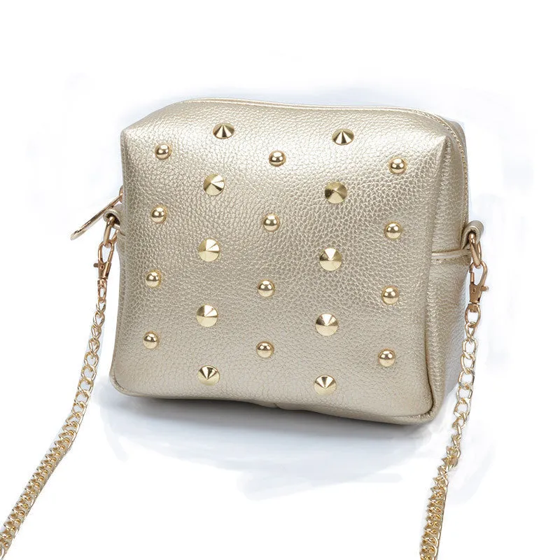 fashion Rivet women shoulder handbag PU leather Crossbody bag designer vintage women mini chain messenger bag