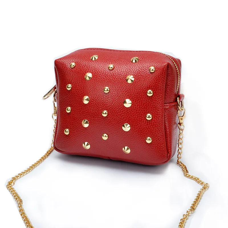 fashion Rivet women shoulder handbag PU leather Crossbody bag designer vintage women mini chain messenger bag