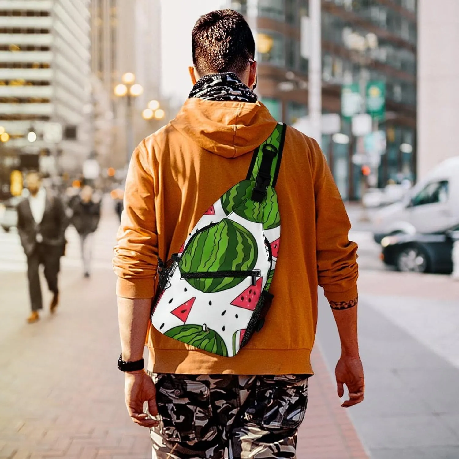 Fashion Sling Backpack, Rucksack, Delicious Watermelon Red Green Crossbody Daypacks Chest Shoulder Packs, Carry On Bag, Outdoor Sport Daypack Travel Bag for Men Women