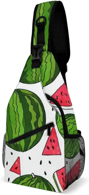 Fashion Sling Backpack, Rucksack, Delicious Watermelon Red Green Crossbody Daypacks Chest Shoulder Packs, Carry On Bag, Outdoor Sport Daypack Travel Bag for Men Women