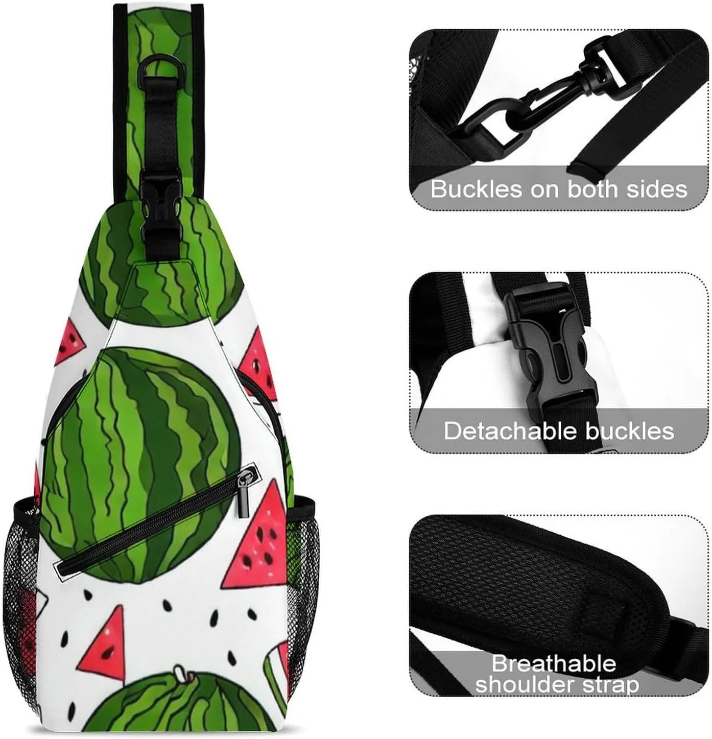 Fashion Sling Backpack, Rucksack, Delicious Watermelon Red Green Crossbody Daypacks Chest Shoulder Packs, Carry On Bag, Outdoor Sport Daypack Travel Bag for Men Women