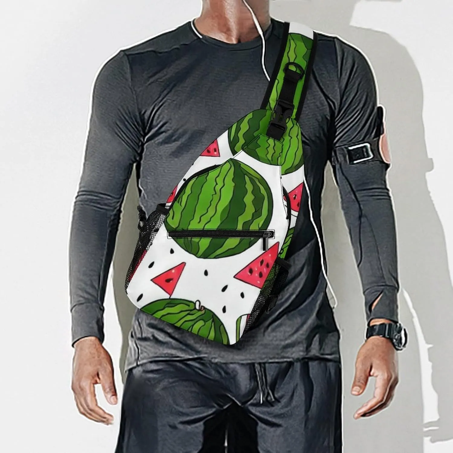 Fashion Sling Backpack, Rucksack, Delicious Watermelon Red Green Crossbody Daypacks Chest Shoulder Packs, Carry On Bag, Outdoor Sport Daypack Travel Bag for Men Women
