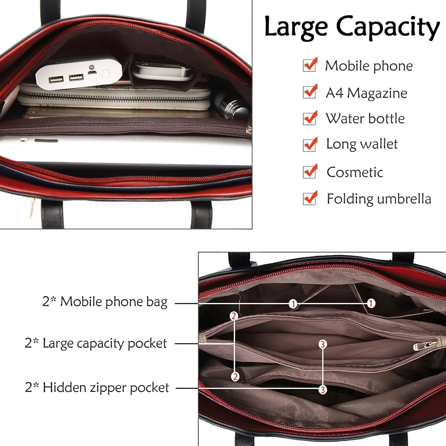 Fashion Women Handbags Set 2 Pcs Large Shoulder Bag Multifunctional
