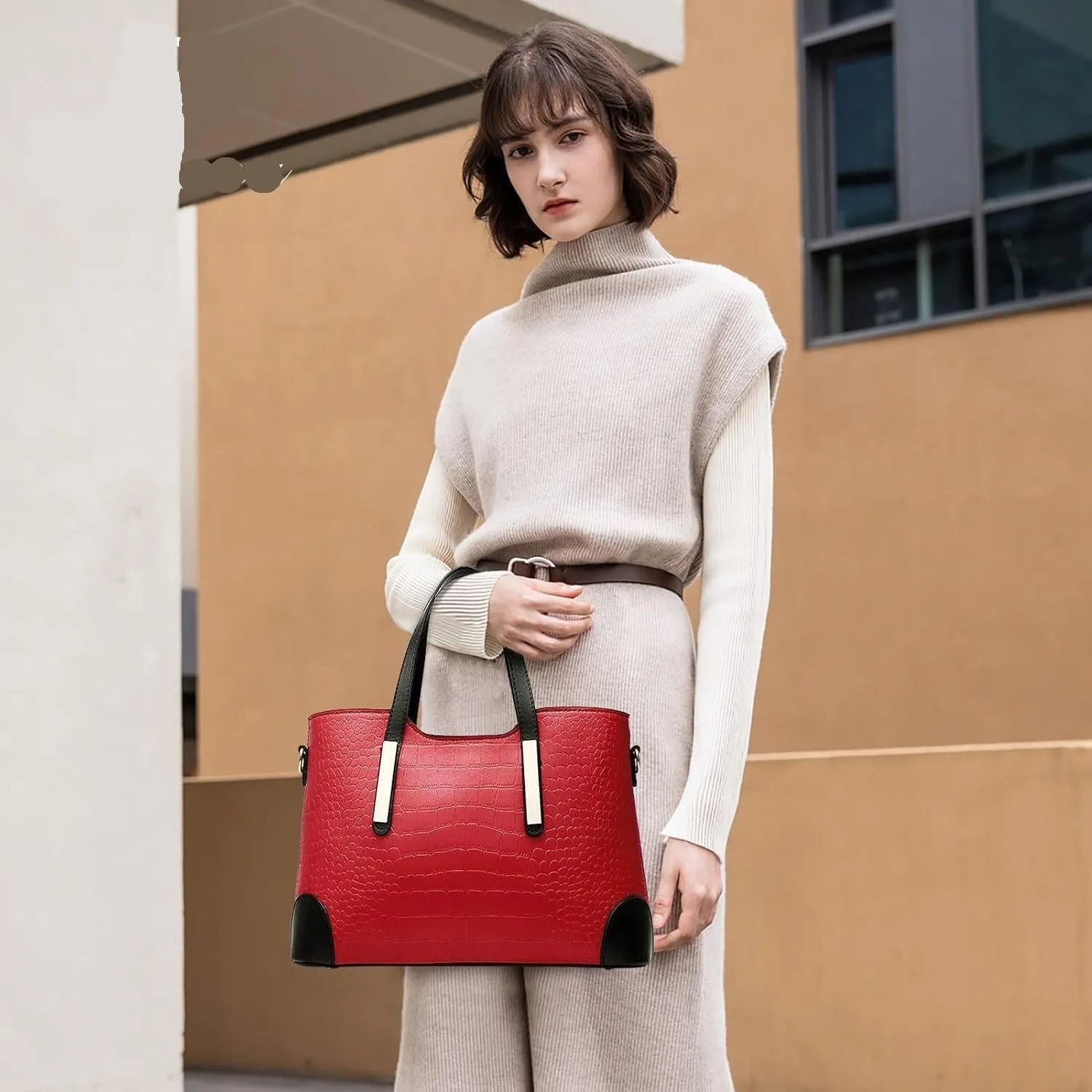 Fashion Women Handbags Set 2 Pcs Large Shoulder Bag Multifunctional