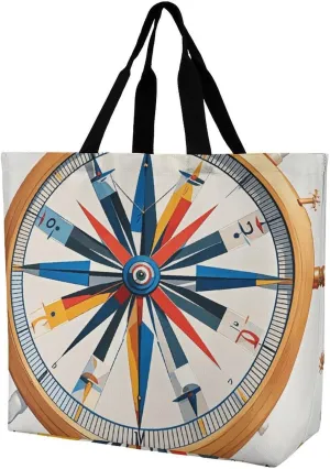 Fashionable Reusable Women's Shoulder Tote Bag Maritime Sailboat Compass Printed with Unique Heat Transfer Print, Eco-Friendly Durable Polyester for Grocery, Travel & Gifts