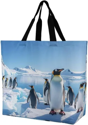 Fashionable Reusable Women's Shoulder Tote Bag Penguin Antarctica Ice Printed with Unique Heat Transfer Print, Eco-Friendly Durable Polyester for Grocery, Travel & Gifts