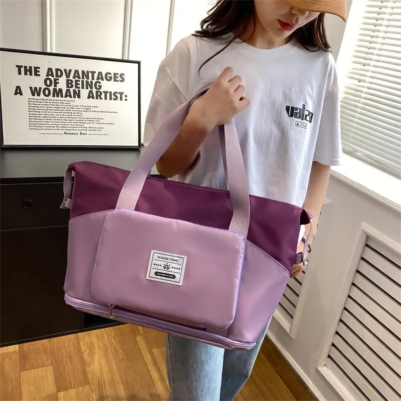 Fashionable two-tone hand-carried luggage, travel, dry-wet separated sports and fitness bag, foldable travel bag, waterproof (Sky blue)