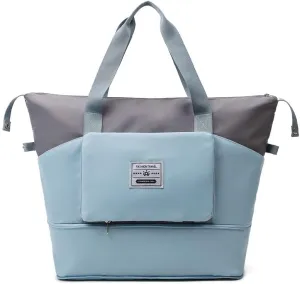 Fashionable two-tone hand-carried luggage, travel, dry-wet separated sports and fitness bag, foldable travel bag, waterproof (Sky blue)