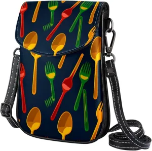 Faux Leather Crossbody Bag for Women, Messenger Bag, Shoulder Bag, Cartoon Forks and knives