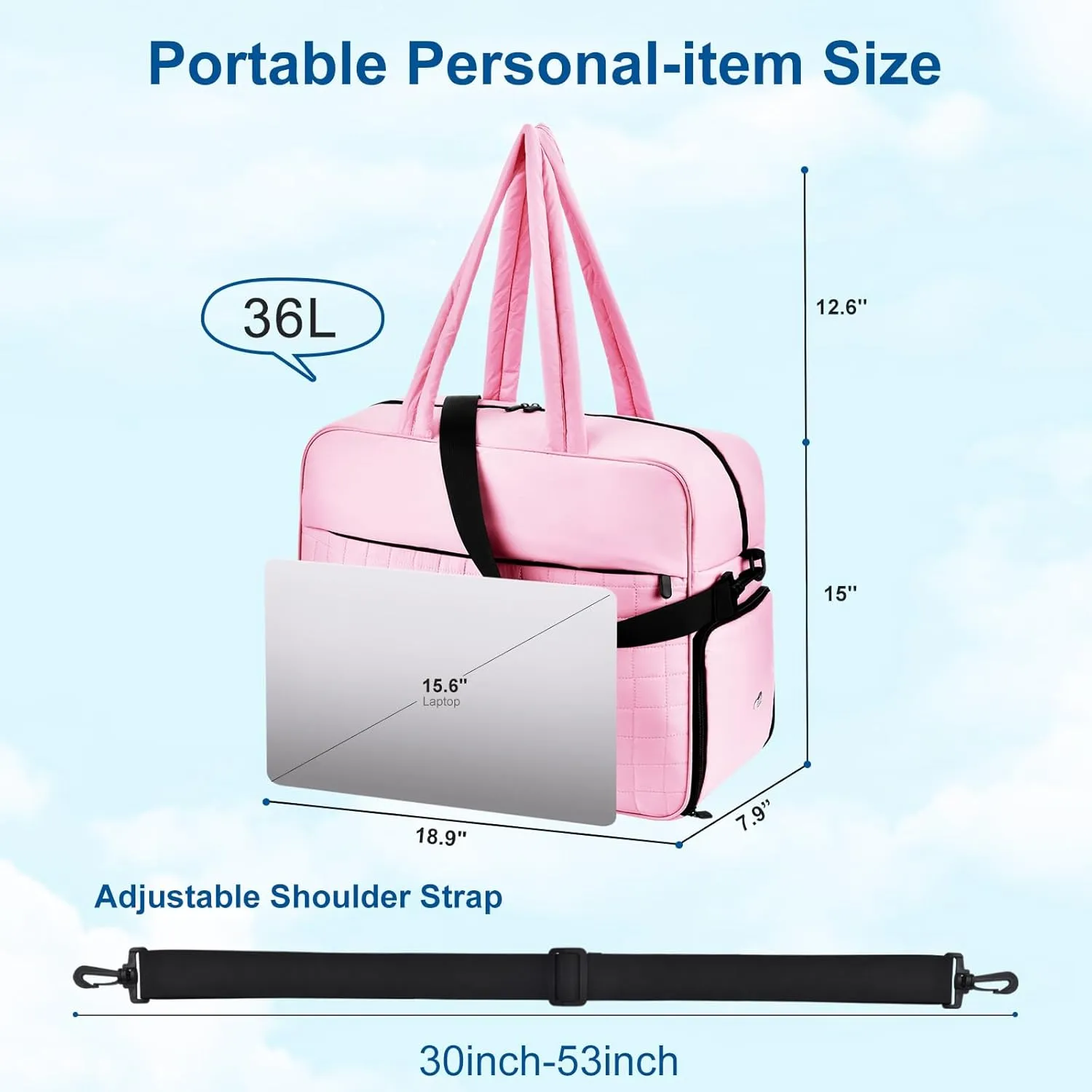 Felipe Varela Puffer Travel Duffle Bag, Gym Bag for Women with Shoe Compartment, Lightweight Tote Weekender Overnight Carry on Duffel Bags for Travel(Pink,36L)