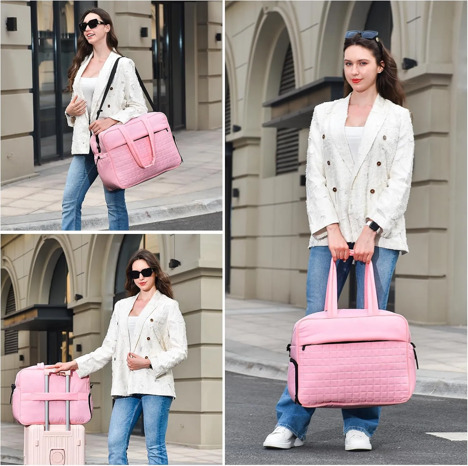Felipe Varela Puffer Travel Duffle Bag, Gym Bag for Women with Shoe Compartment, Lightweight Tote Weekender Overnight Carry on Duffel Bags for Travel(Pink,36L)