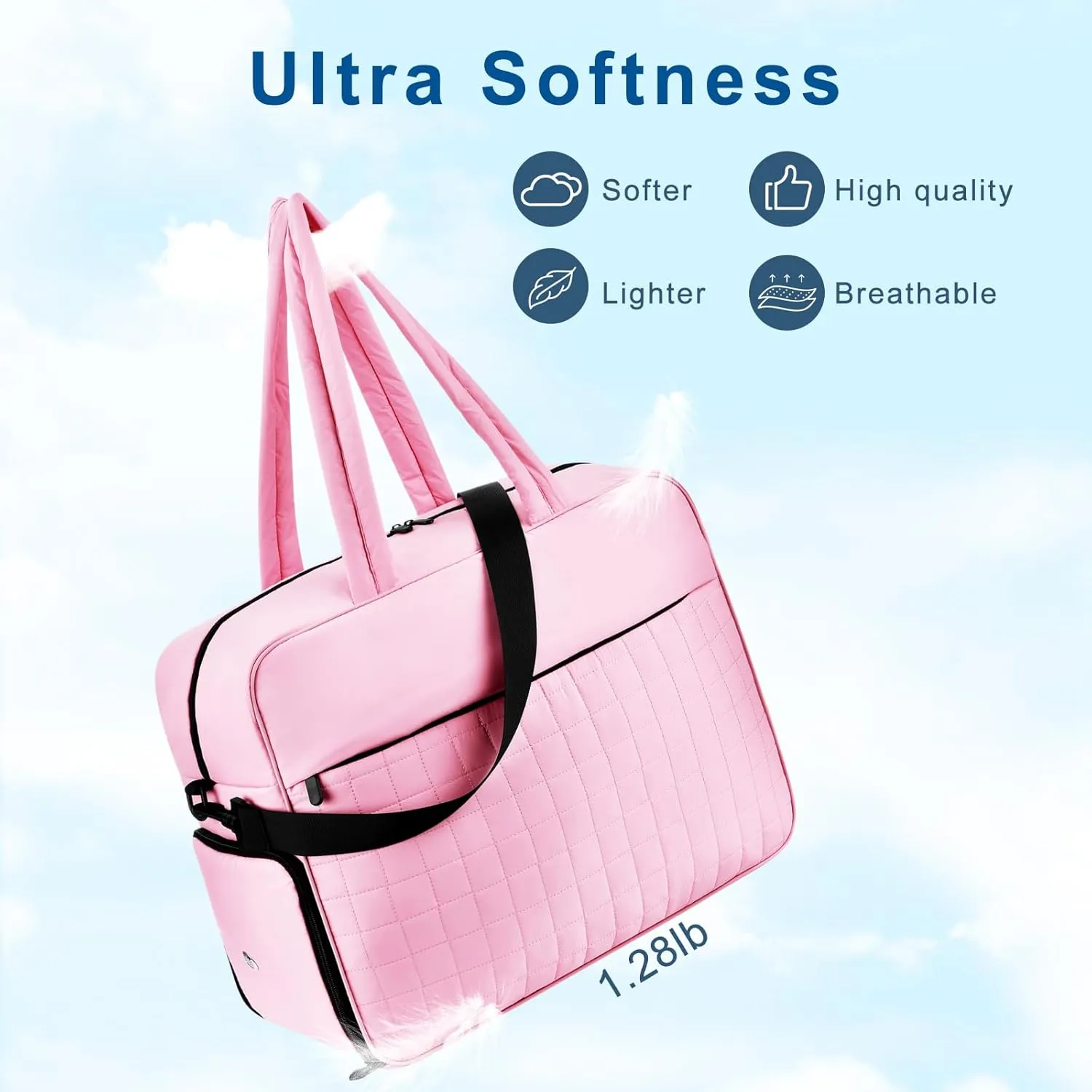 Felipe Varela Puffer Travel Duffle Bag, Gym Bag for Women with Shoe Compartment, Lightweight Tote Weekender Overnight Carry on Duffel Bags for Travel(Pink,36L)
