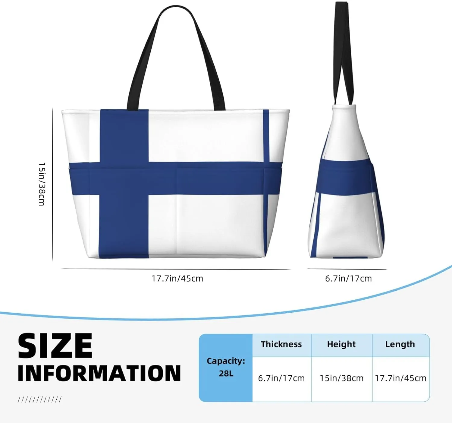 Finnish Flag Extra Large Tote Bag For Women,Foldable Beach Bag With Pocket Weekender Travel Overnight Bag