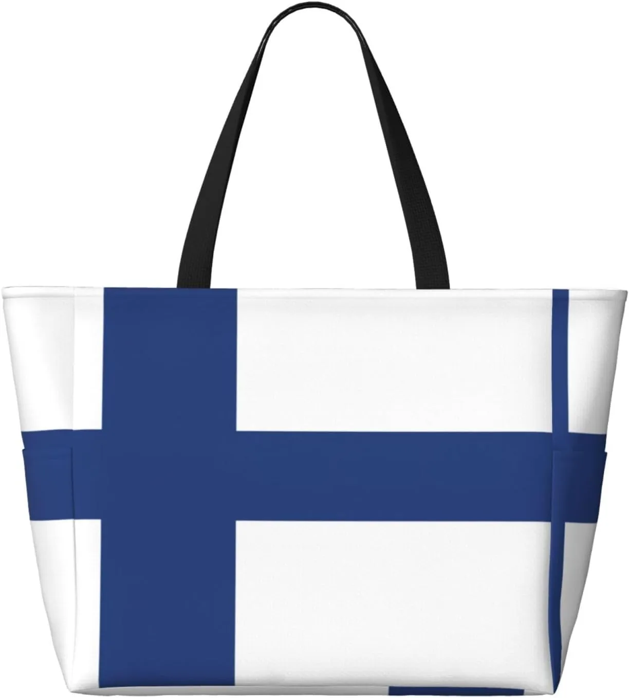 Finnish Flag Extra Large Tote Bag For Women,Foldable Beach Bag With Pocket Weekender Travel Overnight Bag