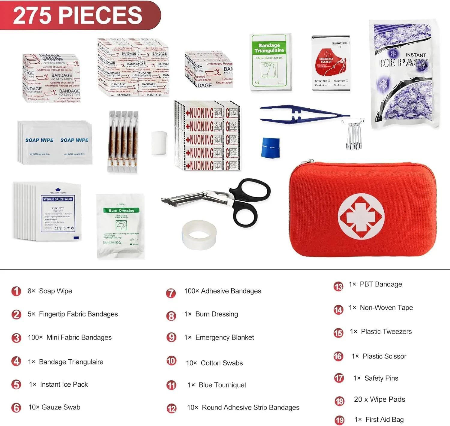First Aid Kit for Home Hiking Camping Outdoor Sport, 275 Pieces Survival Supplies Emergency Kit, Mini Gear Bag with Basic First-aid Essentials for Emergency Cases angel wish