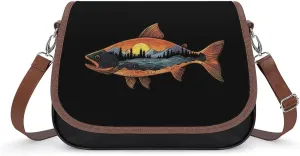 Fish Mountain River Sunset Crossbody Bags for Women Shoulder Bag Flap Handbags Leather Cross Body Purse