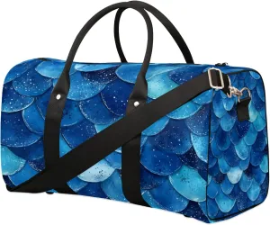 Fish Scale Ocean Travel Duffel bag for Men Women Weekender Overnight Bag Gym Bag Carry On Luggage Bags for Yoga Workout Sports