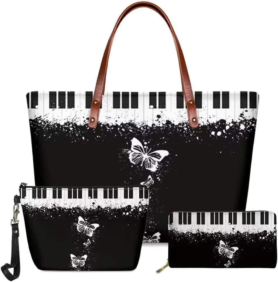 FKELYI Women's Handbag Matching Wristlet Purse and Cosmetic Case,3 Piece Set