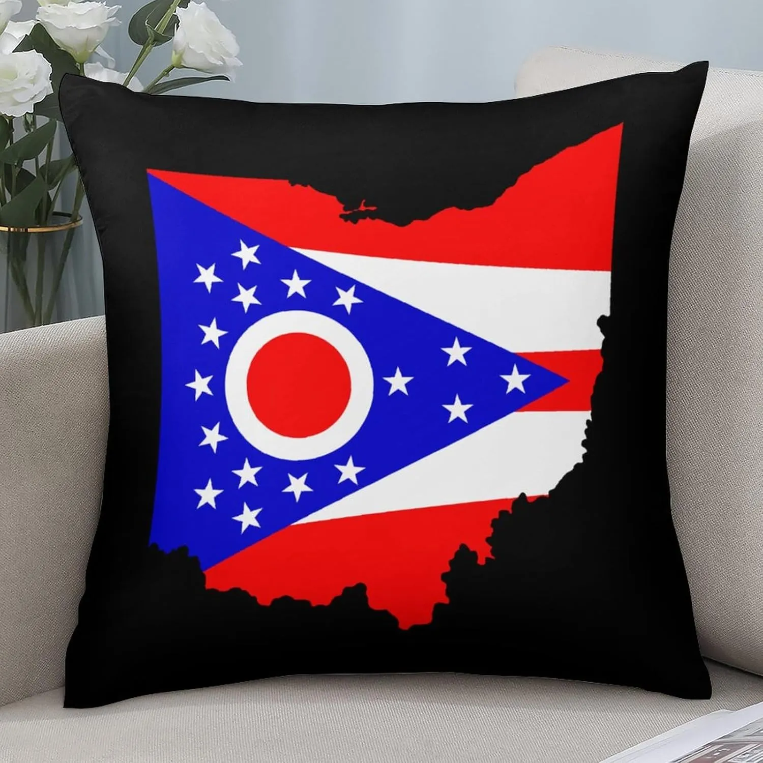 Flag Map of Ohio Polyester Pillow Cases Soft Pillow Covers Smooth Cushion Covers for Sofa Bed Set of 4