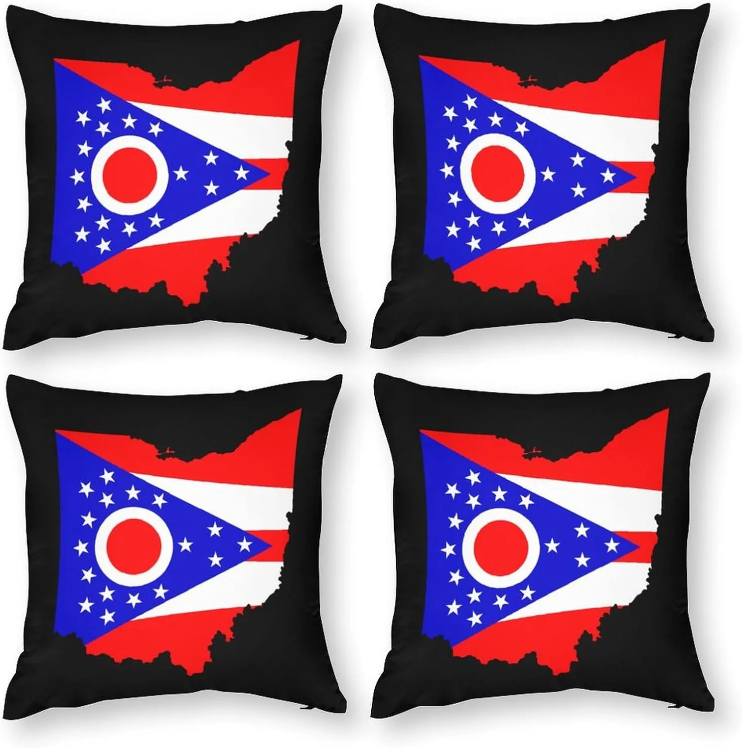 Flag Map of Ohio Polyester Pillow Cases Soft Pillow Covers Smooth Cushion Covers for Sofa Bed Set of 4