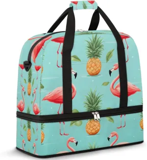 Flamingo Printed Foldable Travel Duffel Bag Overnight Weekender Bag with Shoes Compartment Sports Gym Bag for Men Women