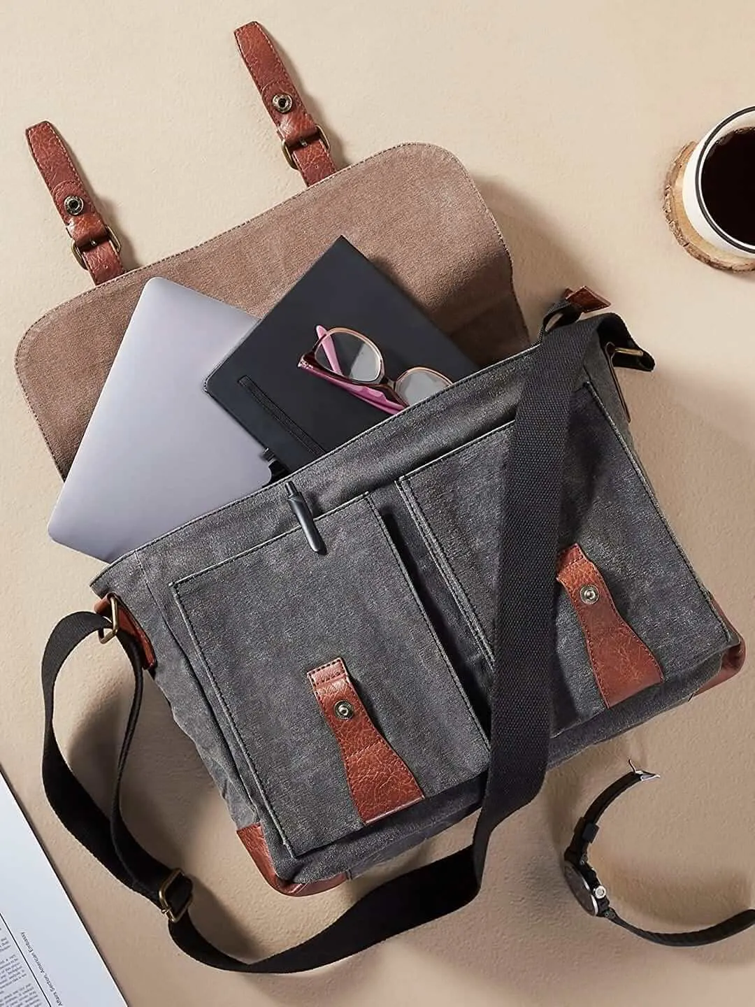 Flap Messenger Laptop Bag for Men & Women - Black