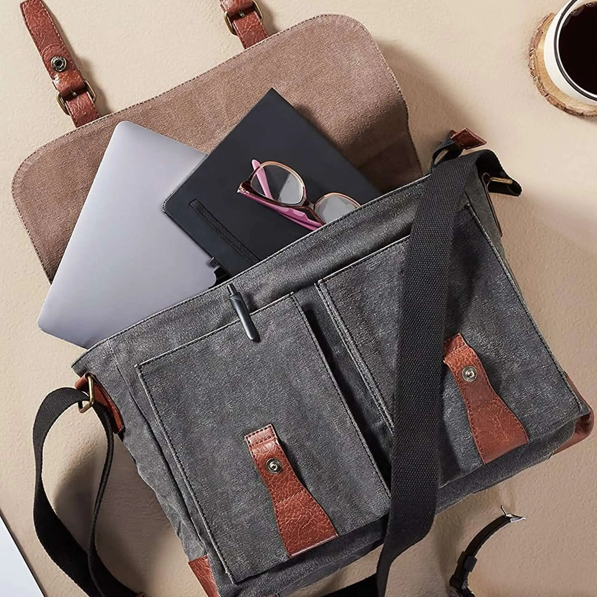 Flap Messenger Laptop Bag for Men & Women - Black