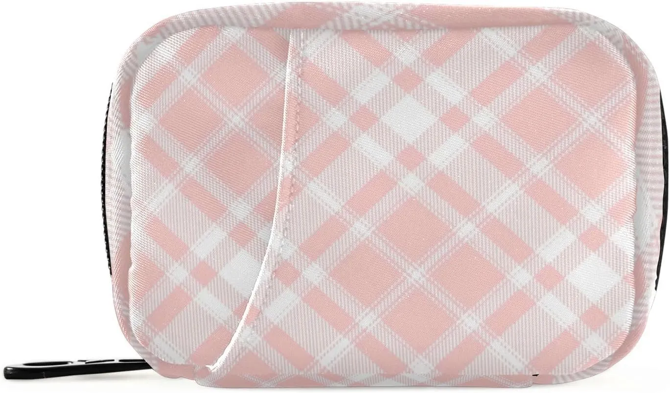 Flesh Pink Checkerboard Medication Bags with Detachable Compartments Attachable Pill Cases Organizers for Purse