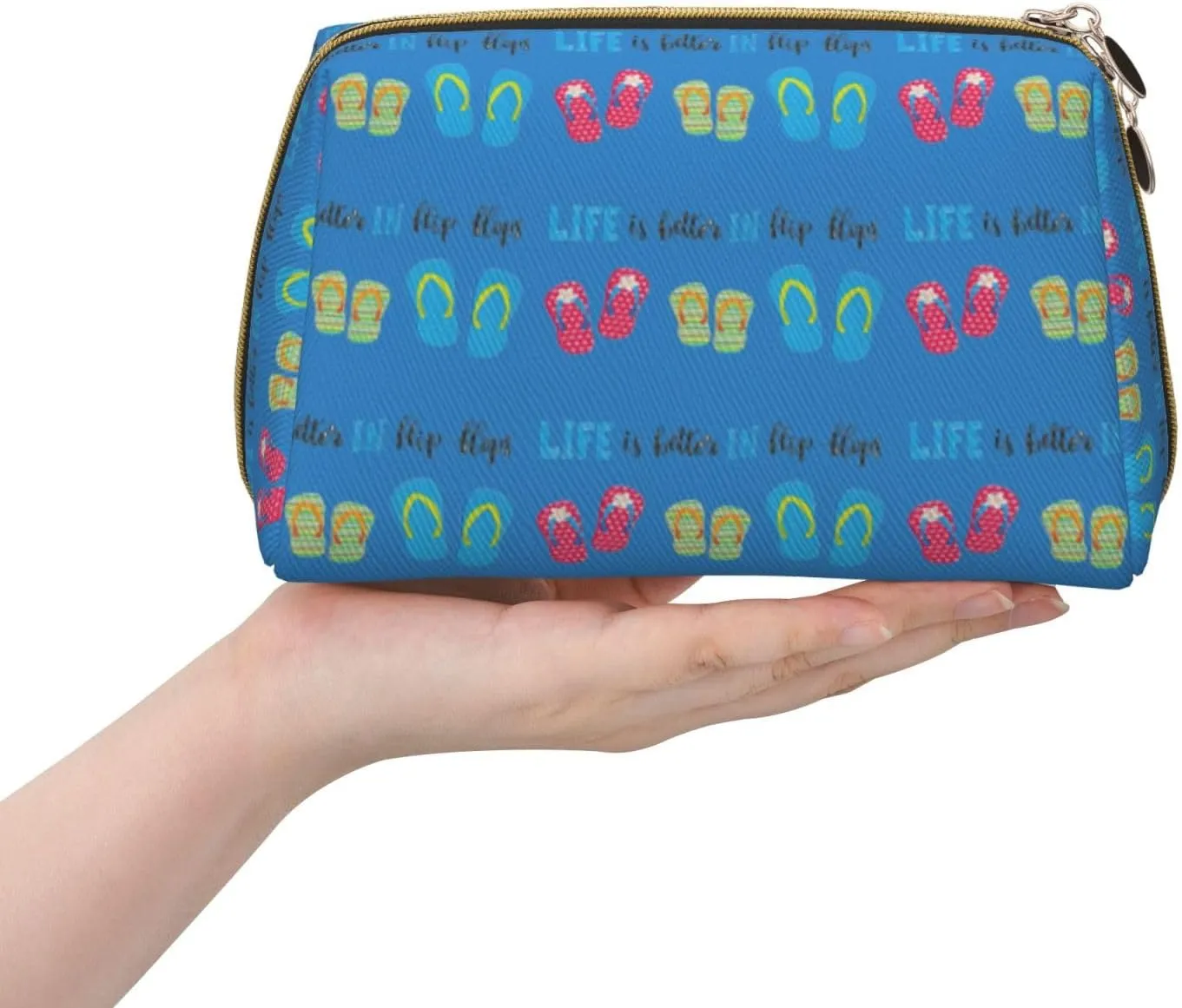 Flip Flops Calligraphy Beach Shoes Toiletry Pouch, Travel-Friendly Makeup Organizer For Makeup Brushes, Lipsticks