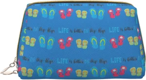 Flip Flops Calligraphy Beach Shoes Toiletry Pouch, Travel-Friendly Makeup Organizer For Makeup Brushes, Lipsticks
