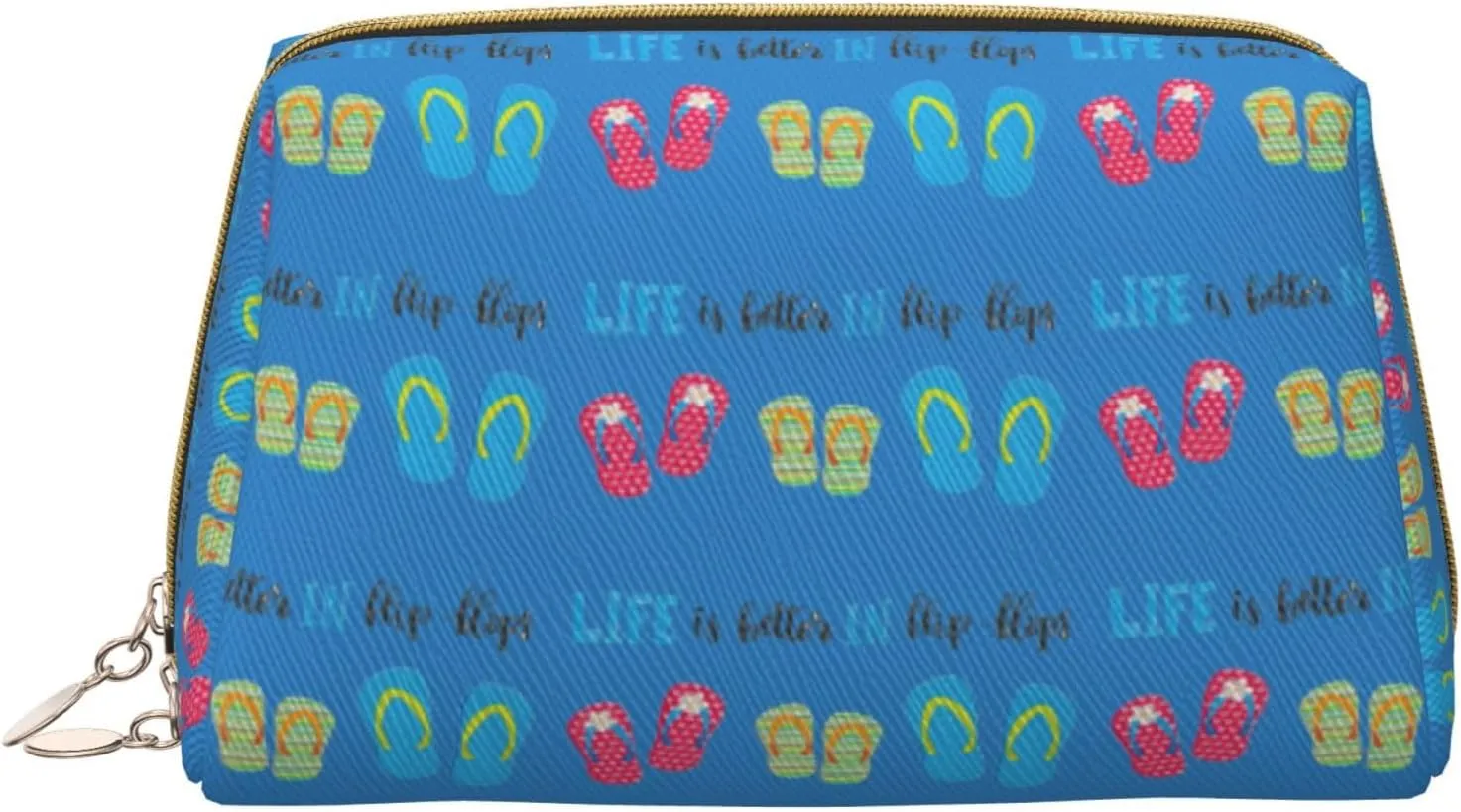 Flip Flops Calligraphy Beach Shoes Toiletry Pouch, Travel-Friendly Makeup Organizer For Makeup Brushes, Lipsticks