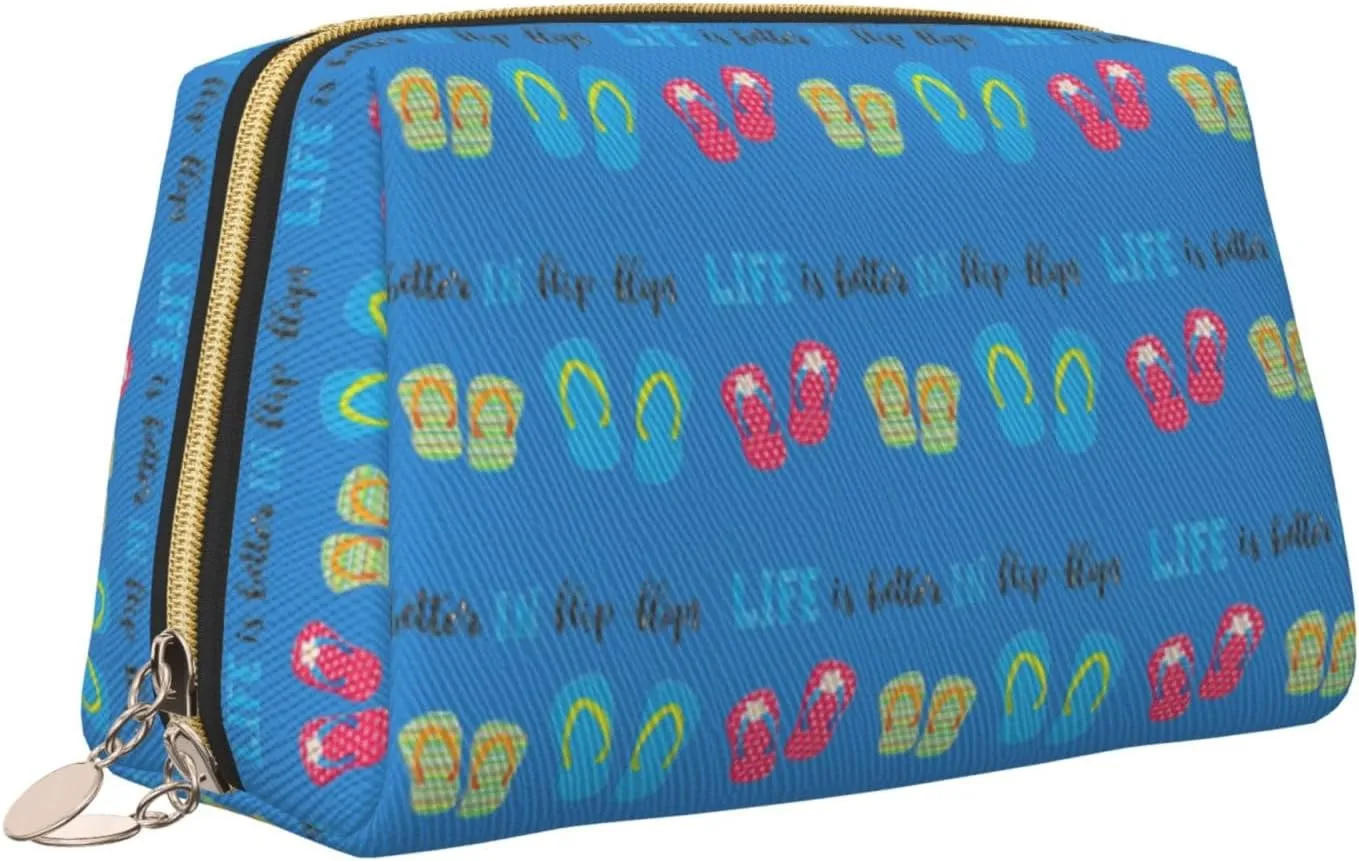 Flip Flops Calligraphy Beach Shoes Toiletry Pouch, Travel-Friendly Makeup Organizer For Makeup Brushes, Lipsticks