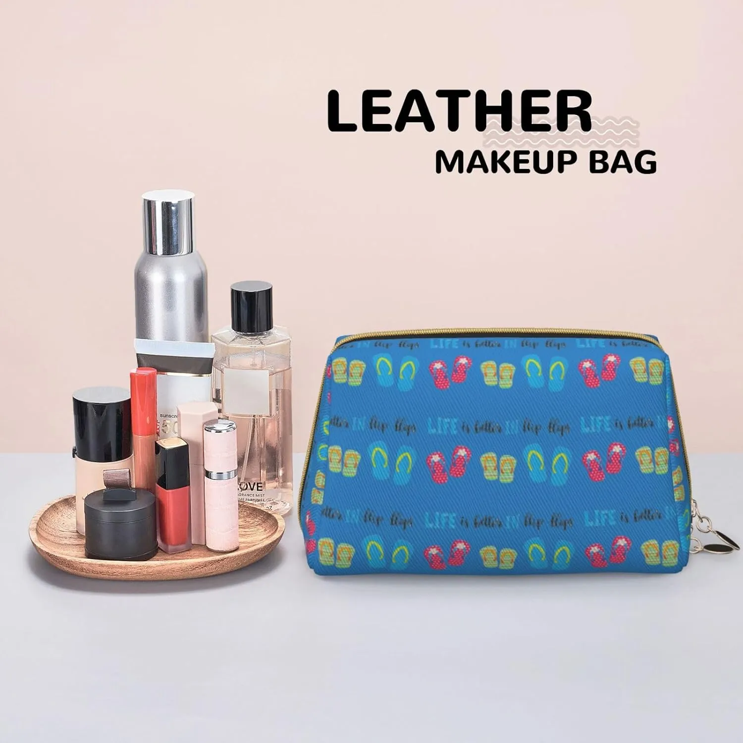 Flip Flops Calligraphy Beach Shoes Toiletry Pouch, Travel-Friendly Makeup Organizer For Makeup Brushes, Lipsticks