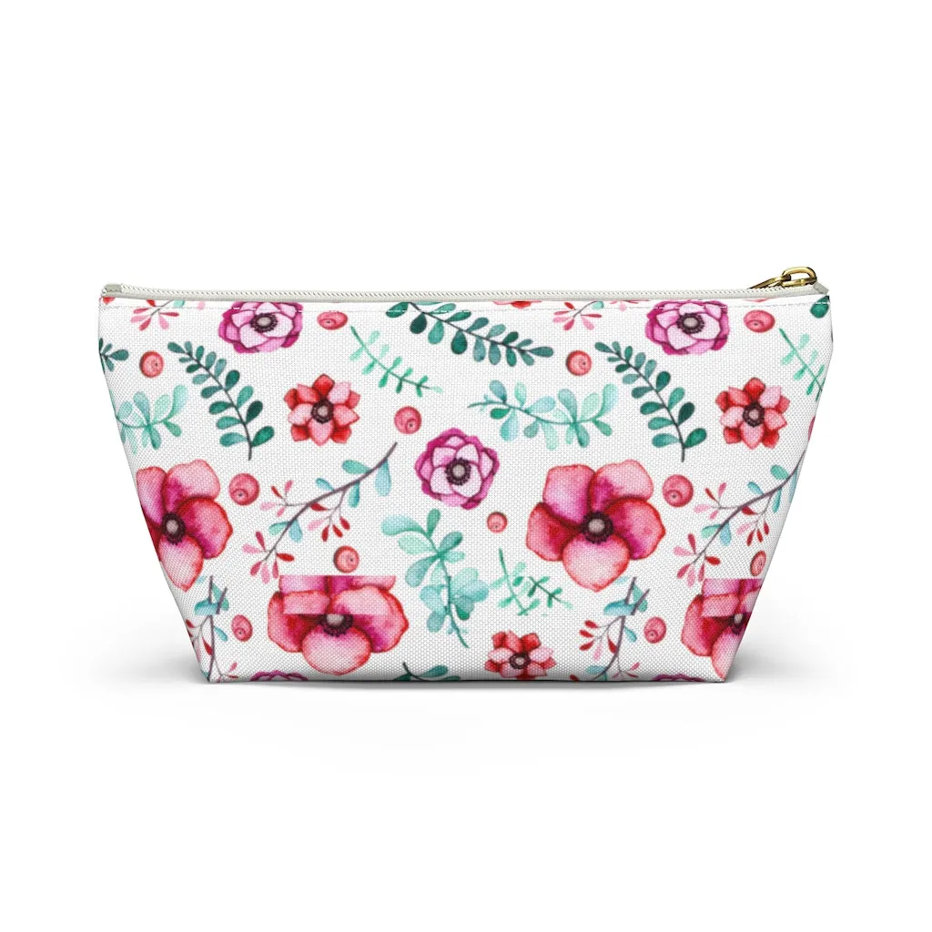 Floral In White Accessory Pouch w T-bottom