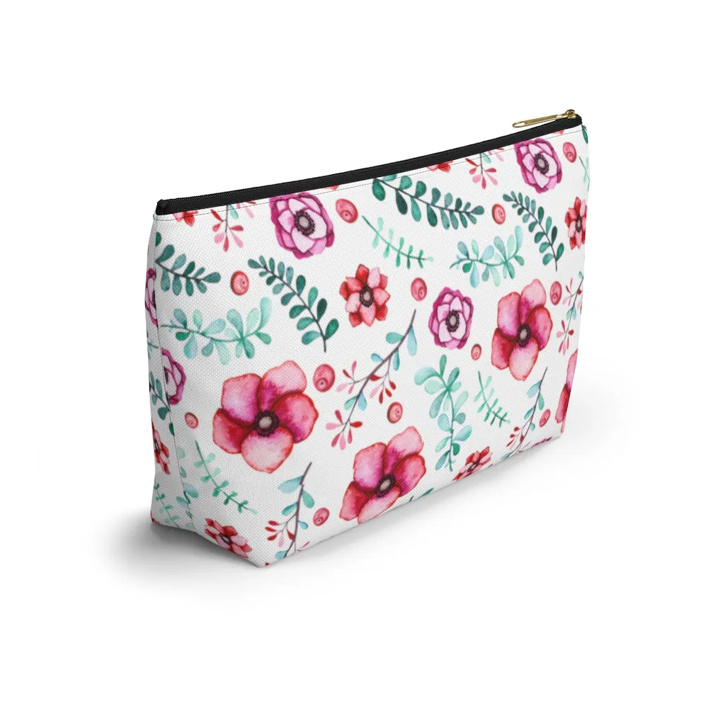 Floral In White Accessory Pouch w T-bottom
