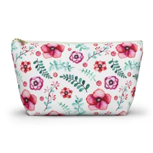 Floral In White Accessory Pouch w T-bottom