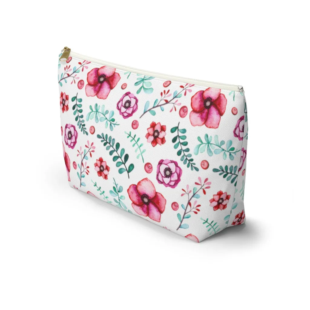 Floral In White Accessory Pouch w T-bottom