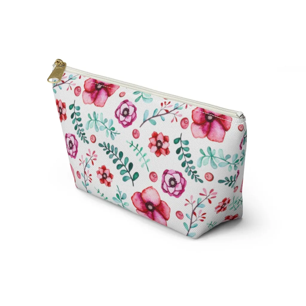 Floral In White Accessory Pouch w T-bottom