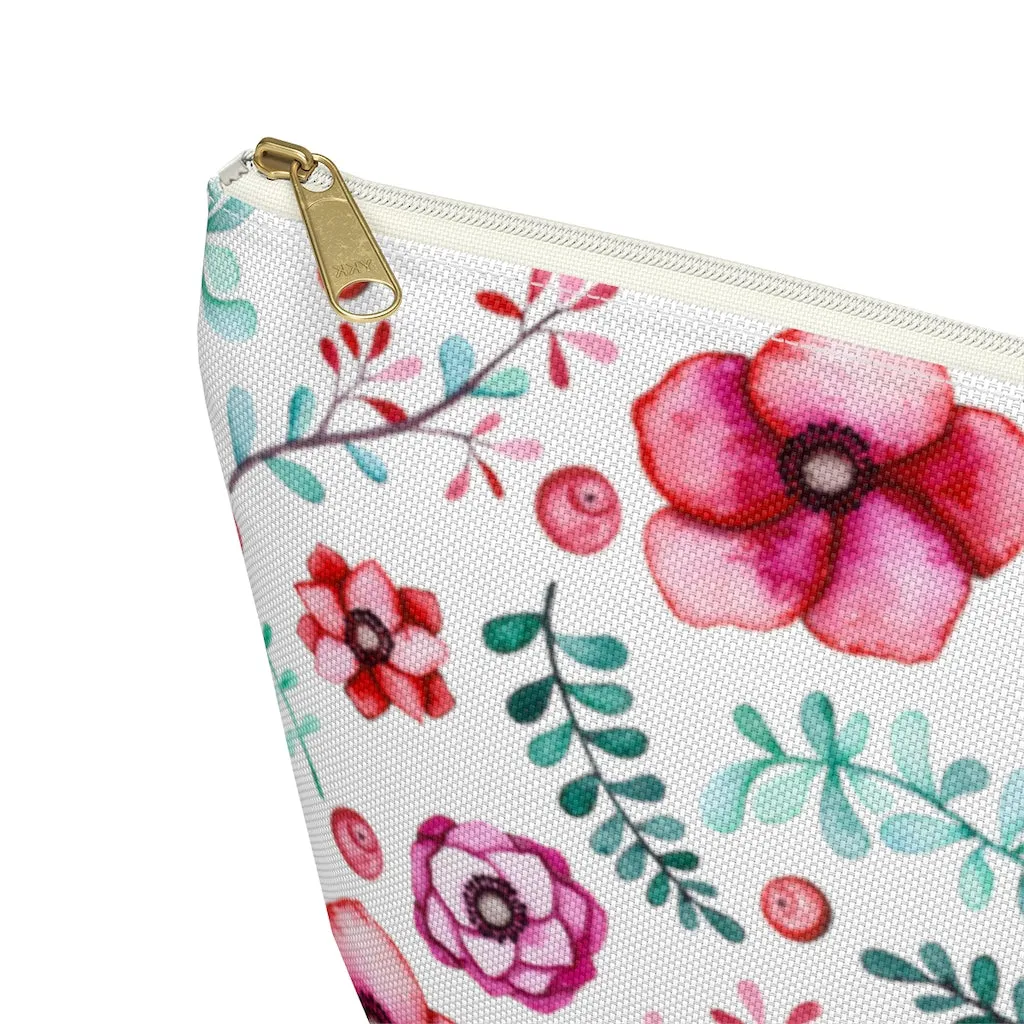 Floral In White Accessory Pouch w T-bottom