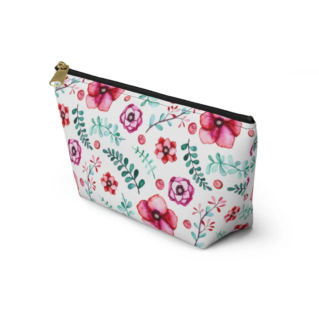Floral In White Accessory Pouch w T-bottom