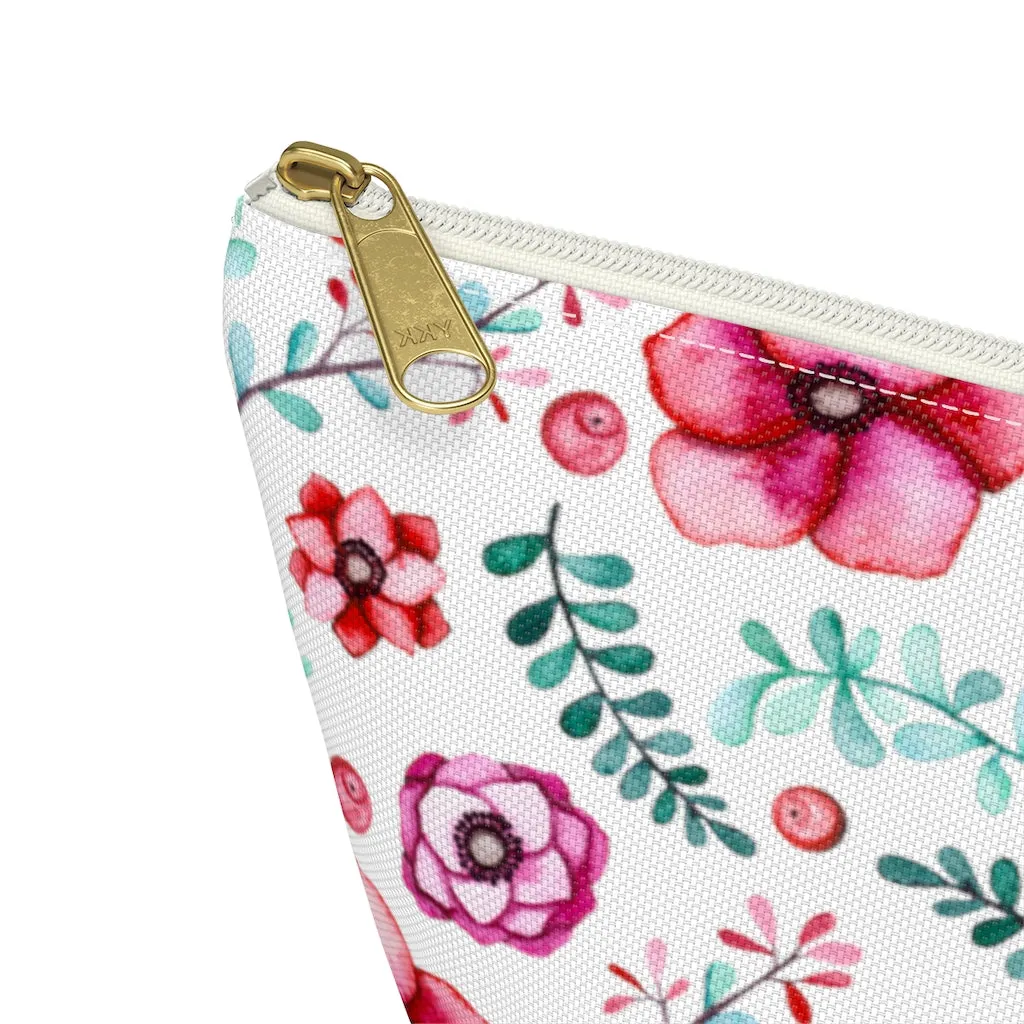 Floral In White Accessory Pouch w T-bottom